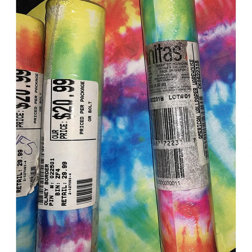 Retro Tie-Dye Rainbow Wave Vinyl Wallpaper Border - 4+ Rolls Vintage NOS